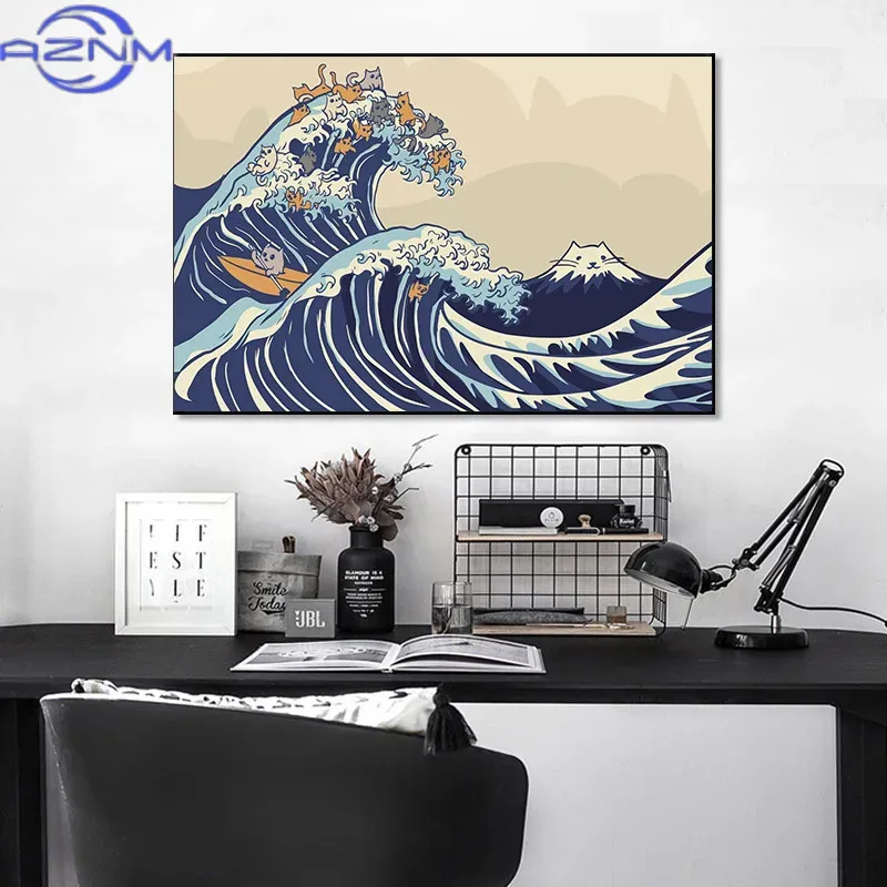 AZNM Canvas Painting Big Wavy  - огляд і ціна Japanese Traditional Lifestyle